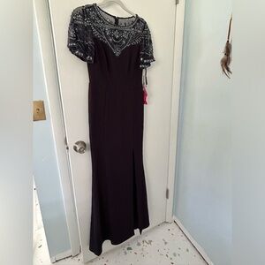 Navy Blue Aidan Mattox Beaded Gown Size 2
